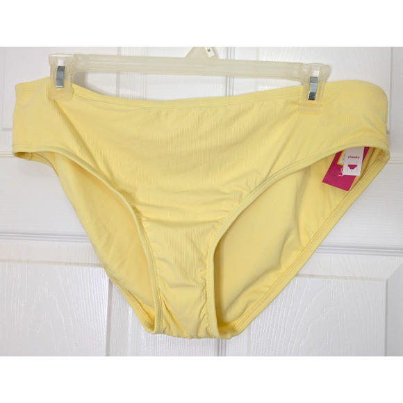 Juniors Plus Size Ribbed Cheeky Hipster Bikini Bottom Lightt Yellow 2X - Picture 2 of 8